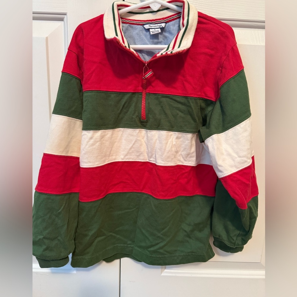 Hartstrings Boy’s Red and Green Striped Sweater Shirt